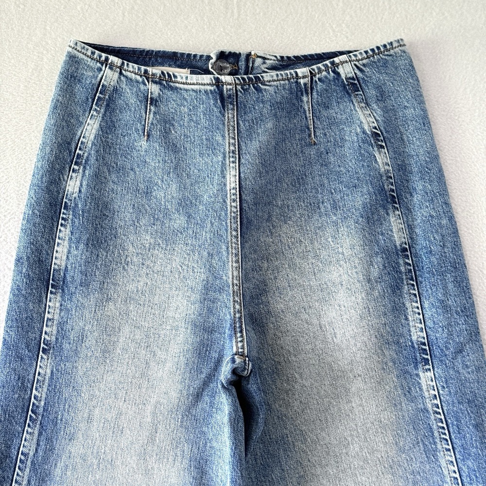 Pilcro Anthropolgie Jeans Womens‎ 28 Wide Leg Ankle Crop Denim Back Zip Fade - Picture 2 of 13